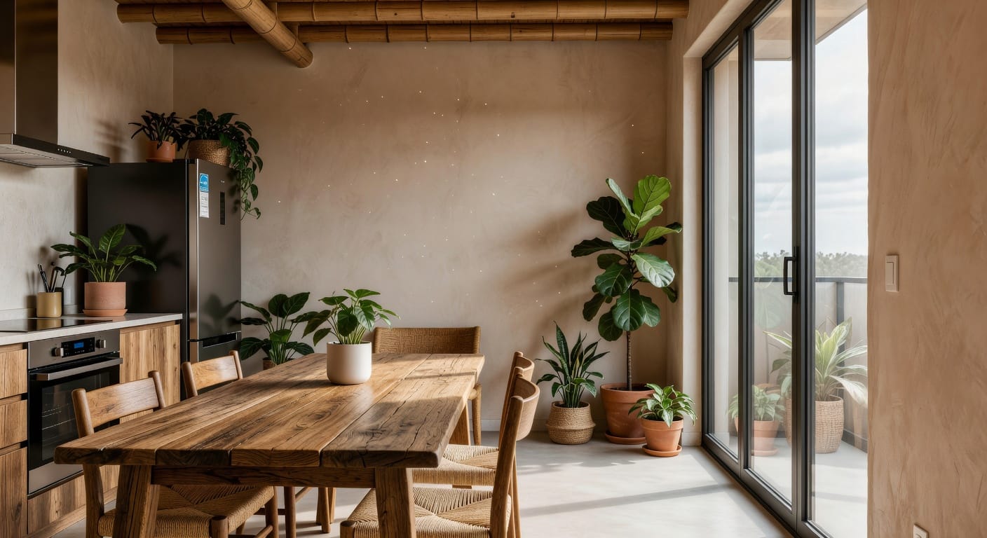 Binnenkijk in een duurzaam appartement met slimme en milieuvriendelijke ontwerpelementen.